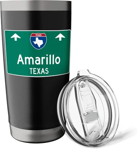 Vista 5 de Amarillo Texas Road Trip TX Highway Trffic Sign, vaso aislado de acero inoxidable