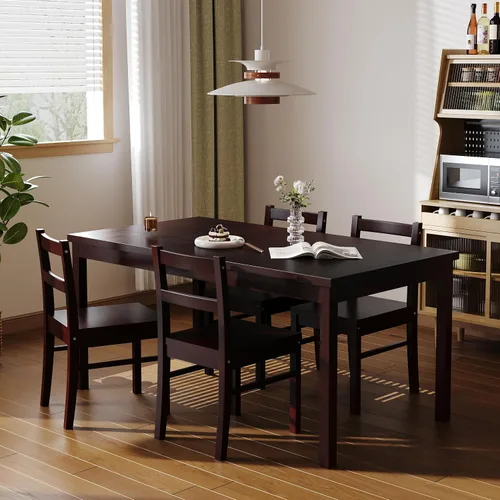 Vista 5 de Juego de mesa de comedor rectangular moderna de madera maciza de 5 piezas para 4, mesa y 4 sillas de comedor de madera maciza para cocina, bar, sala
