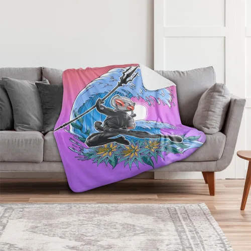 Vista 6 de Aquaman and The Lost Kingdom - Manta de 50 x 60 pulgadas, manta negra con textura sedosa al tacto, manta de sherpa súper suave
