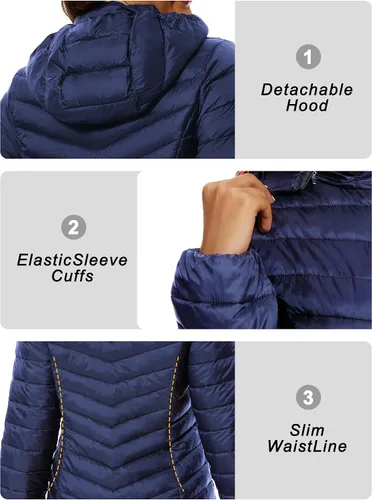 Vista 4 de ANOTHER CHOICE Chaqueta acolchada con capucha para mujer, cálida, ligera, plegable, acolchada para exteriores