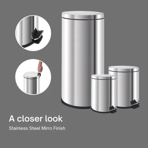 Vista 3 de Westerly Juego de 3 cubos de basura de acero inoxidable de alta calidad, 30 L, 5 L, 3 L