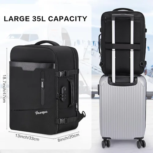 Vista 5 de YOUNGOA Mochila de mano para viajar en avión, mochila de viaje grande aprobada por aerolíneas, bolsa de artículos personales de 35 L, mochila