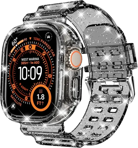 Vista 44 de DABAOZA - Correa transparente compatible con Apple Watch de 1.772 in y 1.732 in, con purpurina transparente Women Men,Glitter Bling TPU