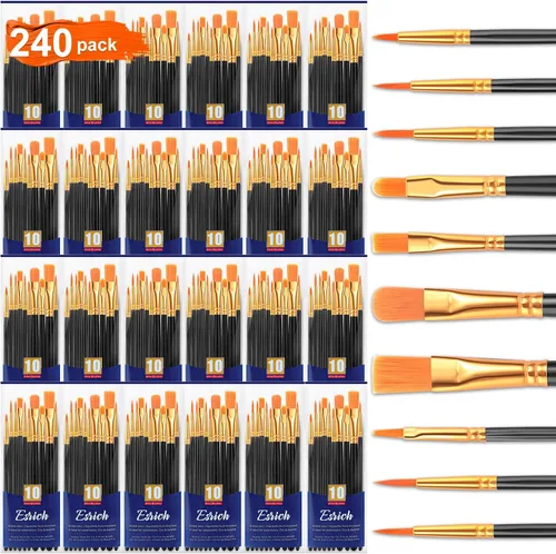 Vista 8 de Juego de pinceles de pintura ESRICH, 6 paquetes de 60 unidades, cerdas de pelo de nailon para pintura acrílica, pinceles de artista para pintura