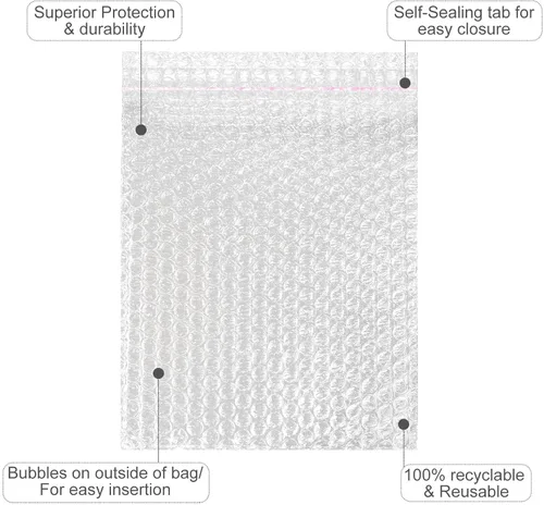 Vista 3 de 100 bolsas de burbujas transparentes de 7 x 8-1/4 pulgadas, bolsas de burbujas autoadhesivas de doble pared para embalaje, mudanza, envío, correo