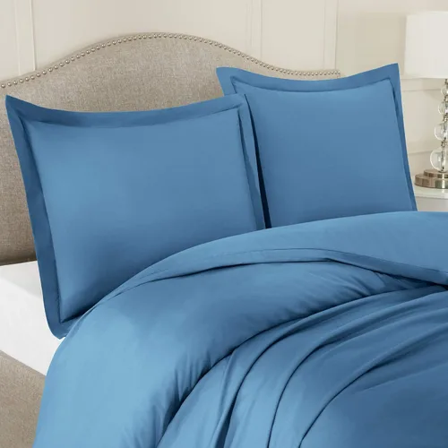 Vista 19 de Clara Clark Funda de edredón de microfibra ultra suave de doble cepillado, funda de edredón con cierre de botón y 2 fundas de almohada, color azul