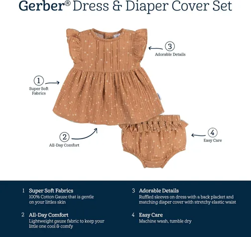 Vista 5 de Gerber baby-girls - Juego de 2 piezas para vestido y funda de pañal