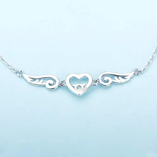 Vista 4 de Pulseras de plata de ley 925 con alas de ángel guardián para mujer, diseño de corazón de circonita ajustable, pulseras de cadena para joyería