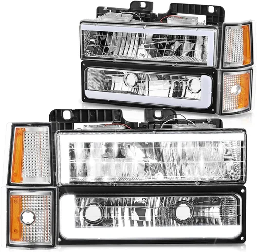 Vista 11 de DNA Motoring Conjunto de faros delanteros (lado del conductor y del pasajero), Compatible con 92-99 Chevy GMC C/K 1500 2500 Suburban Yukon