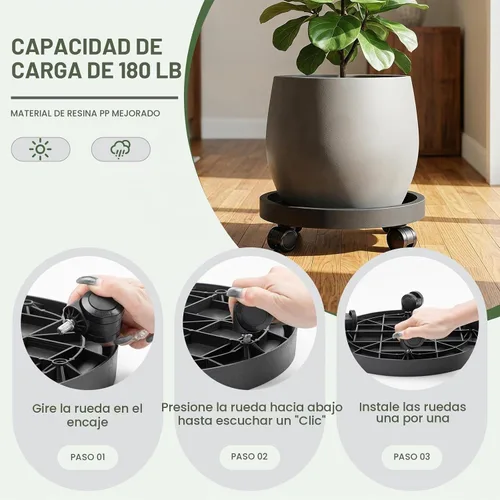 Vista 4 de Paquete de 2 organizadores para plantas con ruedas, soportes Negro