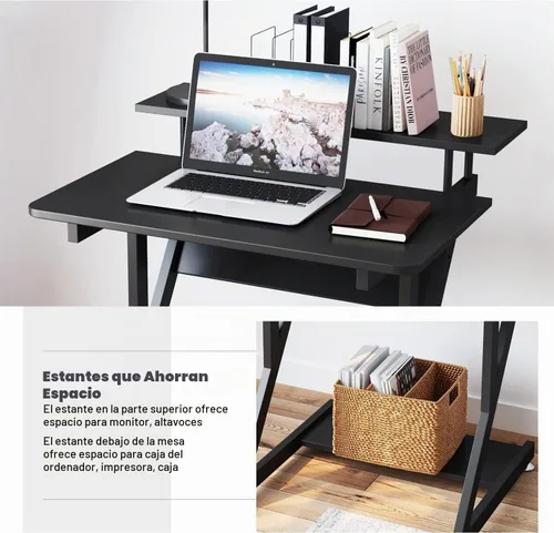 Vista 6 de Dripex Escritorio de computadora para espacios pequeños, escritorio pequeño de 27.5 pulgadas, escritorio compacto de 3 niveles con estante