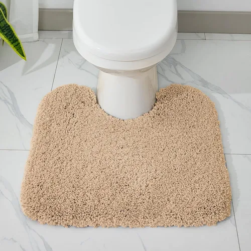 Vista 3 de Disolla Alfombra de inodoro en forma de U, color beige, 23 x 24, lavable a máquina, antideslizante, alfombra de piso de inodoro de felpa suave