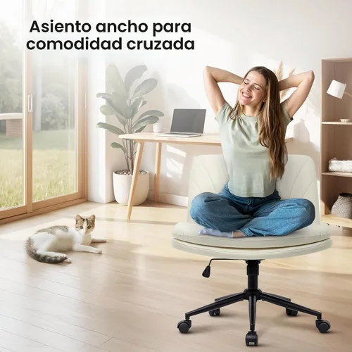 Vista 3 de NEO CHAIR Silla cruzada con ruedas, escritorio de oficina con patas Marfil Pu