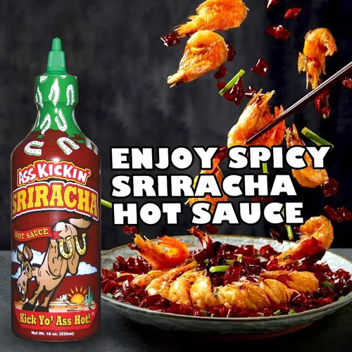 Vista 6 de Ass Kickin Sriracha salsa picante, botella de 18 onzas