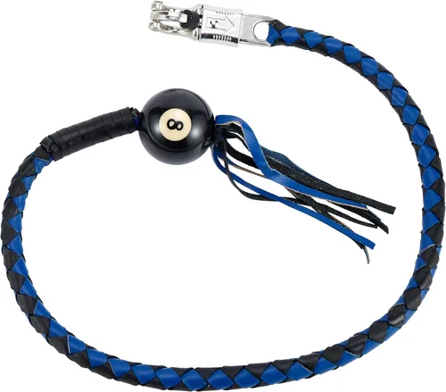 Vista 3 de Látigo de 42 pulgadas de largo azul y negro para motocicleta con bola de billar No.8