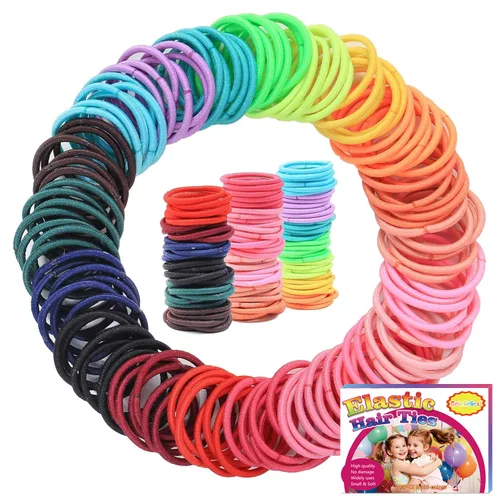 Vista 9 de 200 piezas de gomas elásticas para el cabello, sin pliegues, pequeños sujetadores de cola de caballo para niños, niñas, bebés y niños pequeños
