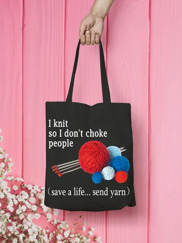 Vista 3 de VAMSII I Knit so I Don't Choke People Tote Bag Funny Knitting Lover Gifts Bolsa de hombro Bolsa de almacenamiento de hilo para regalo, Bolsa