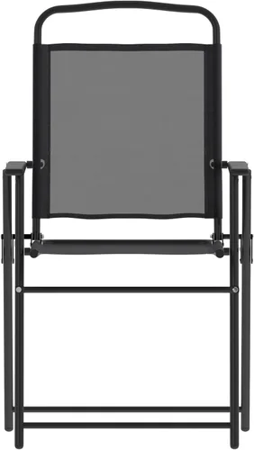 Vista 7 de BizChair Sillas plegables para patio, sillas de césped de textileno para exteriores con reposabrazos, juego de 4, color negro