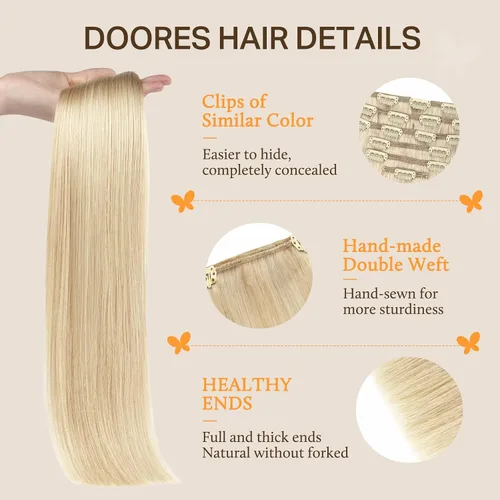 Vista 3 de DOORES Extensiones de cabello humano con clip, instalación rápida de 5