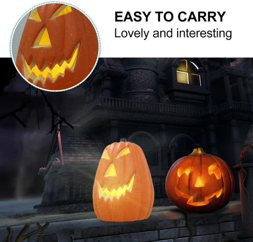 Vista 2 de Uonlytech Lámpara de calabaza para decoración de Halloween, lámpara de calabaza con luces LED de plástico, bandeja escalonada, funciona