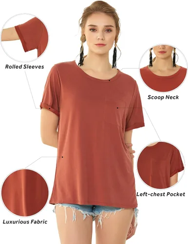 Vista 2 de noflik Camiseta básica de manga corta con cuello redondo para mujer Cupro Modal