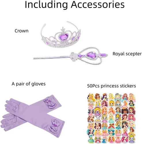 Vista 7 de Disfraz de sirena para niñas, disfraz de sirena de princesa con accesorios para cosplay de Halloween