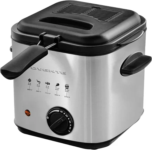 Vista 2 de OVENTE Freidora eléctrica con canasta, tapa, temperatura ajustable, asas frías, más filtro de repuesto de vapor de carbón y aceite