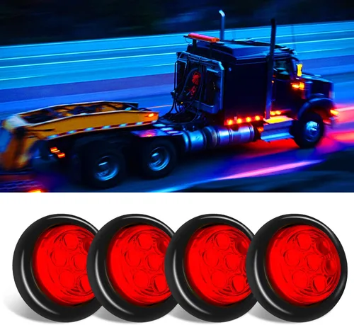 Vista 8 de Paquete de 4 luces LED selladas, impermeables, redondas, redondas, de 2 pulgadas, color ámbar, 7 luces LED de señal, con ojales de goma, montaje
