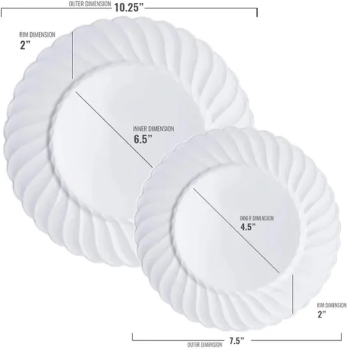 Vista 2 de Smarty Had A Party Elegante juego de vajilla desechable de plástico resistente, platos de plástico acampanados, juego combinado para bodas