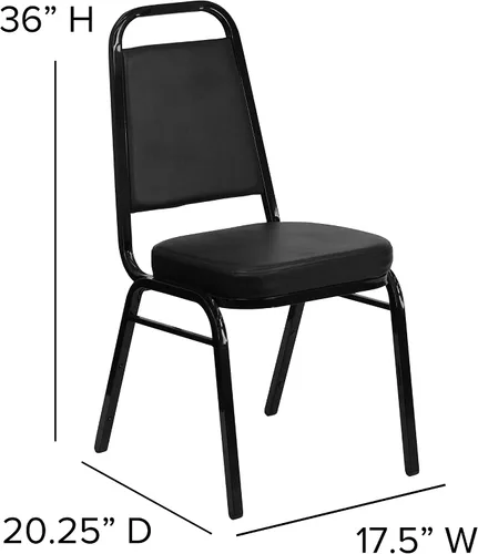 Vista 2 de EMMA + OLIVER Silla de banquete con respaldo trapezoidal, vinilo negro/marco negro 2.5" Seat