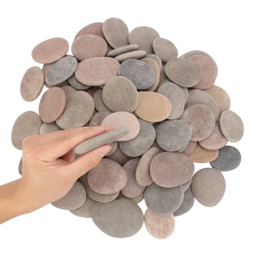 Vista 4 de Aproximadamente 100 piezas de rocas para pintar, 2.2"-3.5", planas, suaves - de río, para manualidades, piedras de bricolaje DIY, 18 libras