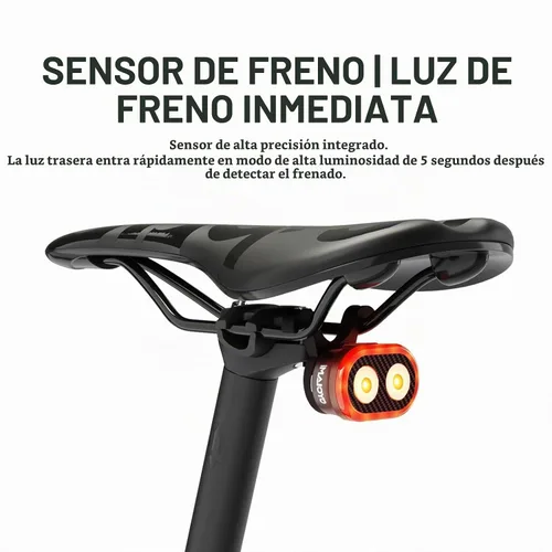 Vista 6 de Luz trasera para bicicleta, sensor de freno inteligente, parte trasera de bicicleta, luz principal + subluz de encendido/apagado automático, 4 x 5