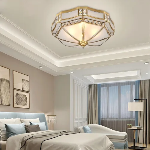 Vista 15 de LIGHTLAND Lámpara de Techo de Montaje al Ras de 13.8 Pulgadas, Lámpara de Techo de Latón de 3 Luces con Pantalla de Vidrio, Accesorios de Luz