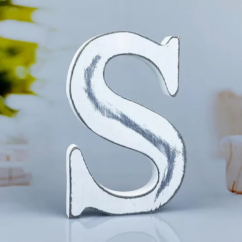 Vista 26 de Letras rústicas de madera blanca de 6 pulgadas, letras de madera sin terminar para decoración de pared, letras blancas retro de pie, decoración