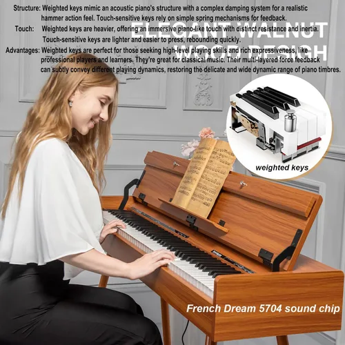 Vista 2 de UISCOM Piano Digital Ponderado de 88 Teclas - Piano Eléctrico de Escritorio de Madera se Transforma Entre Escritorio y Tocador - Teclado Progresivo