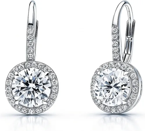 Vista 5 de BERRICLE Sterling Silver CZ Halo Leverback Drop Dangle Earrings for Women, Cubic Zirconia - Emerald, Pear, Round Cut