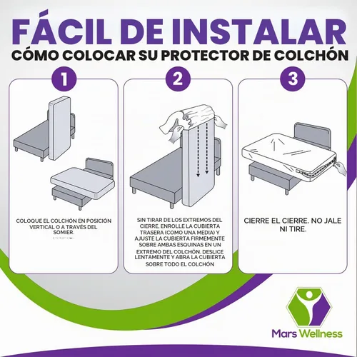 Vista 7 de Mars Wellness Protector y funda de colchón de vinilo impermeable, funda de colchón blanca con cremallera, funda de colchón para chinches, 1 paquete