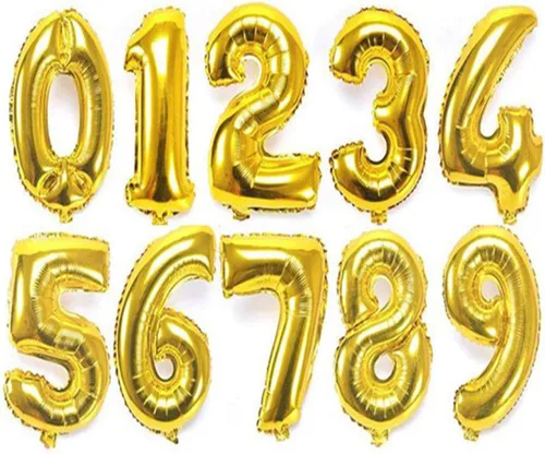 Vista 2 de Número de globos, globos de aluminio dorado de 40 pulgadas, números Mylar 0-9, decoraciones de fiesta de cumpleaños de números arábigos para fiestas