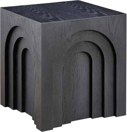 Vista 9 de JUSTONE Mesa auxiliar cuadrada de 15.74 pulgadas, mesa auxiliar pequeña, mesa de centro cuadrada de madera rústica para sala de estar, dormitorio