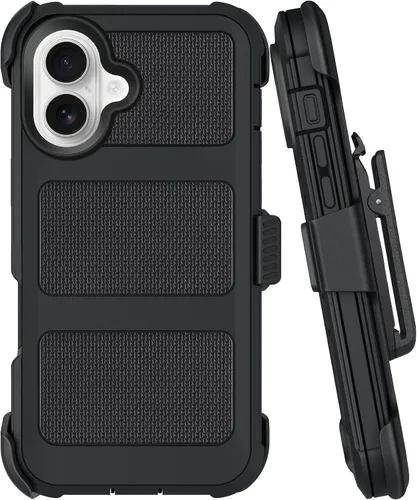 Vista 18 de Funda con clip para cinturón compatible con iPhone 12 Defender con soporte giratorio de 360°, protección resistente anticaídas y golpes, color negro