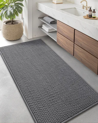 Vista 26 de Color&Geometry Tapete de baño con parte trasera de goma de 24 x 16 pulgadas, antideslizante, lavable a máquina, alfombra bohemia de felpilla suave