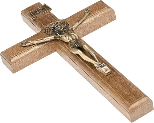 Vista 3 de Intercession Crucifijo de cruz de madera para pared (10 pulgadas - Oro antiguo)
