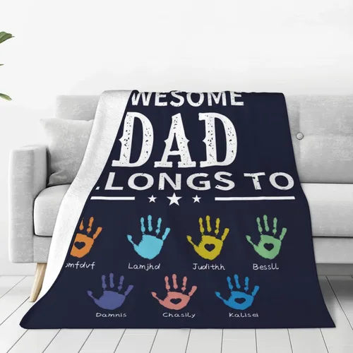 Vista 13 de Manta personalizada para papá con nombres de niños de 1 a 10 años, manta con texto en inglés "Thank You for Being The Best Dad Ever", para el Día