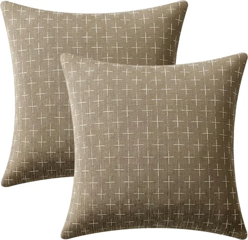 Vista 114 de MIULEE - Juego de 2 fundas de almohada decorativas de lino de arpillera navideñas, modernas, estilo campestre, rústicas, tejidas, con textura