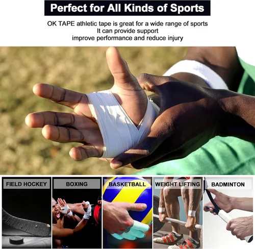 Vista 7 de OK TAPE Cinta deportiva atlética a granel (12 rollos) - Cinta muy fuerte de 180 yardas para atletas y entrenadores deportivos y envoltura