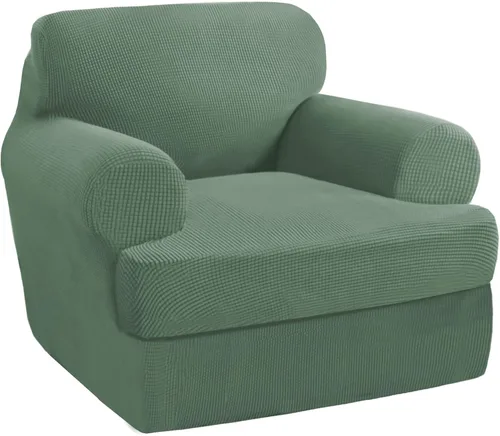 Vista 30 de PrinceDeco Fundas elásticas para sillón de 2 piezas, fundas de sofá para sillas con cojines en forma de T, fundas suaves para muebles con 1 funda