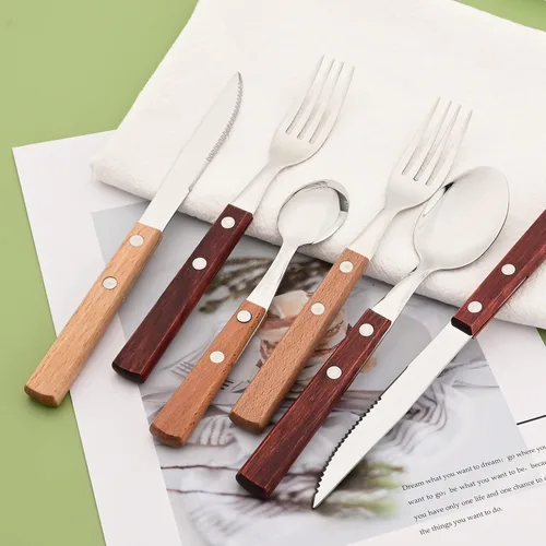 Vista 4 de Juego de 8 cucharas de espresso, juego de cubiertos de acero inoxidable 304 con mango de madera, cucharas pequeñas para postre, té, aperitivo, café