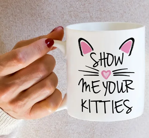 Vista 5 de Retreez - Taza Graciosa Show Me Your Kitties Amantes de Gatos, 325 ml, Tazas de Café de Cerámica, Divertidas, Sarcasmo, Sarcasticas, Regalos