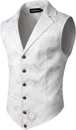 Vista 19 de VATPAVE Chaleco de traje victoriano para hombre, chaleco gótico steampunk Beige Negro