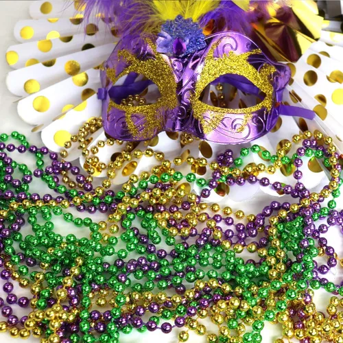 Vista 4 de GiftExpress 72 collares de cuentas de Mardi Gras a granel, collares de carnaval de 33 pulgadas para fiesta de Navidad, collar de disfraz del día